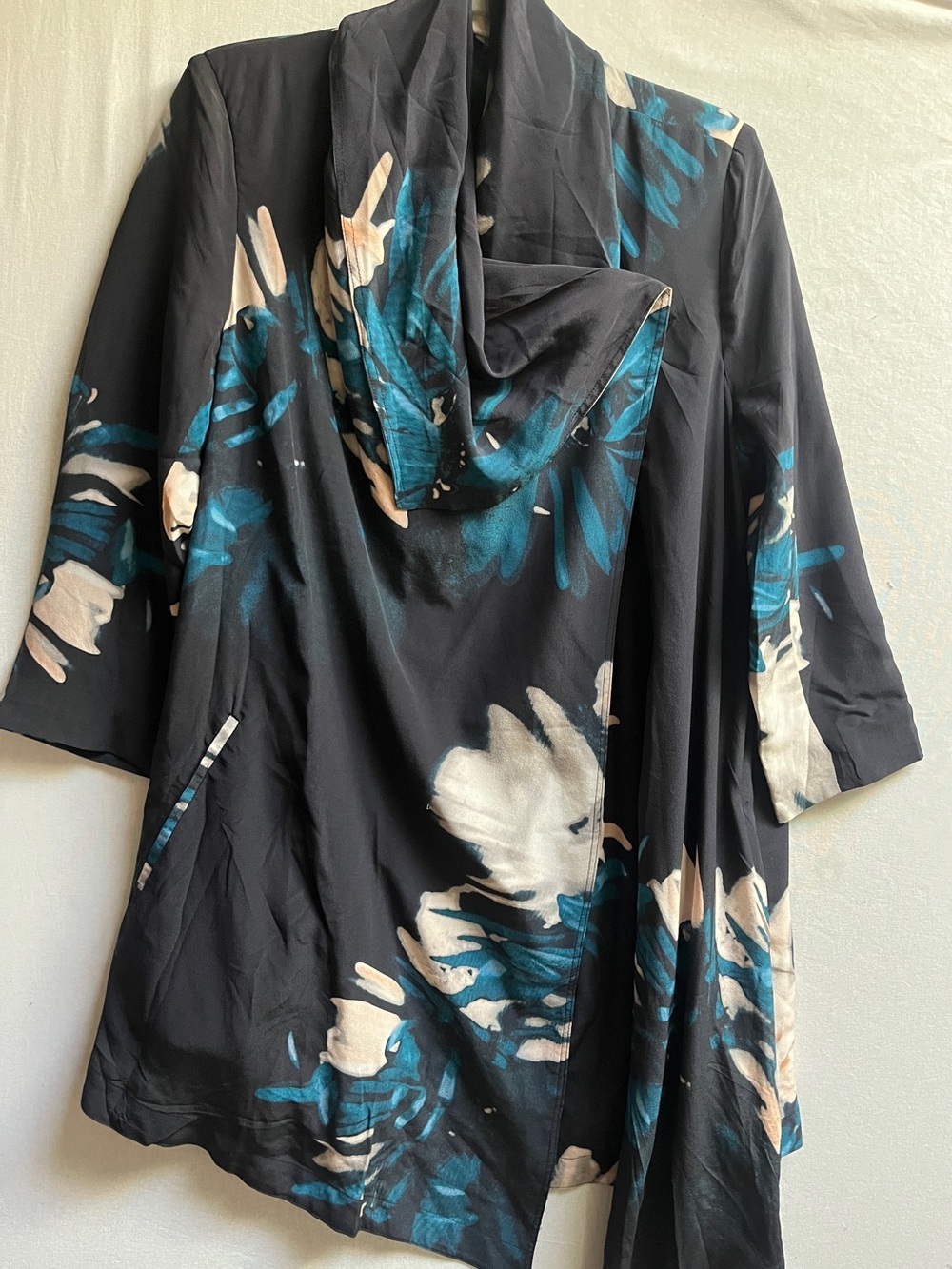 AllSaints 100% Silk Floral Draped Open Front Blazer Jacket 10